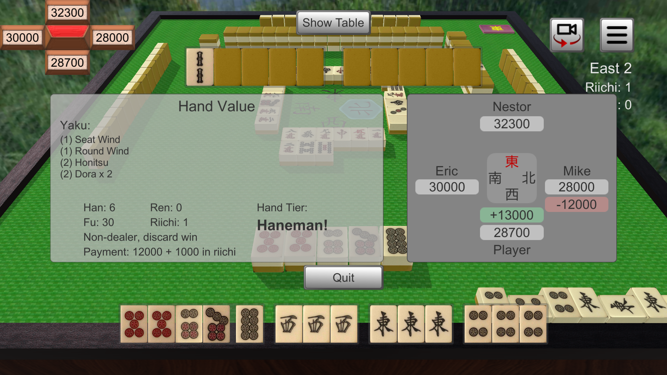 Riichi Mahjong gameplay screenshot